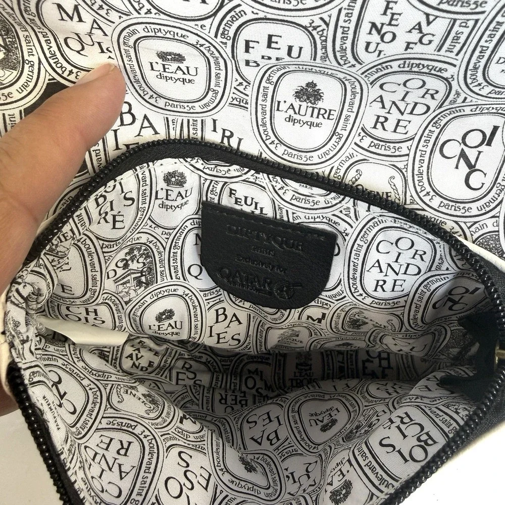 Diptyque Paris x Qatar Airways Amenity Kit Pouch White Black Travel Cosmetic Bag